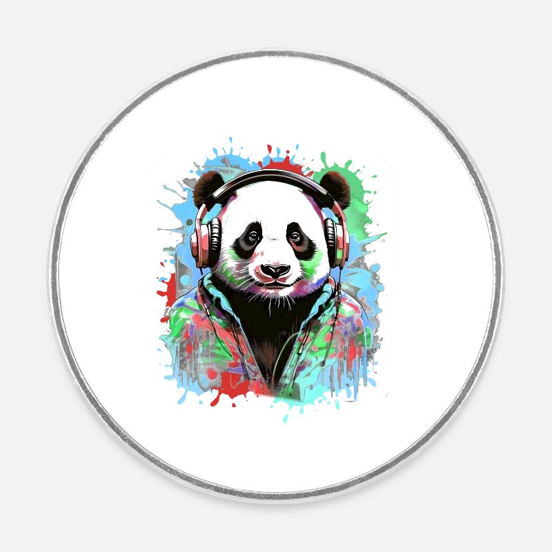 Panda, Kopfhörer,panda mit kopfhörer, illustration - Runder Kühlschrankmagnet - Weiß