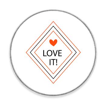 Love it! - Raute und Herz in 2 Farben - Runder Kühlschrankmagnet - Weiß - Vorne