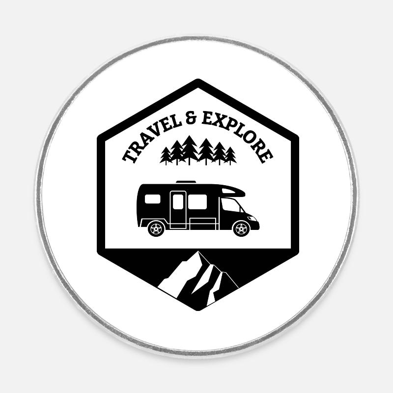 Black Travel and explore profile - Round fridge magnet - white