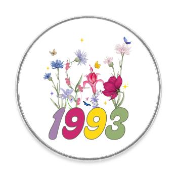 Année de naissance 1993 fleurs sauvages - Magnet rond - blanc - Devant