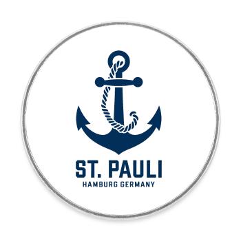 St. Pauli Hamburg Anker Reeperbahn - Magnet rond - blanc - Devant