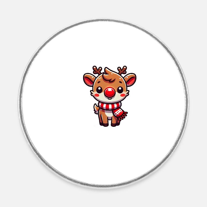 Renne mignon - Magnet rond - blanc