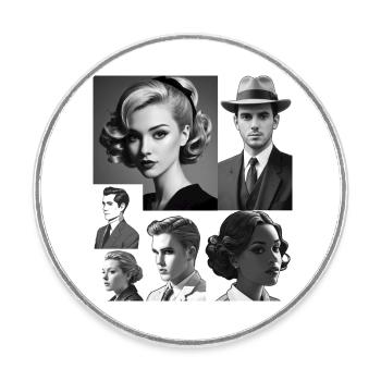 Retro hairstyles and clothes - Round  fridge magnet - white - Front