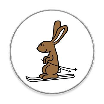 Hase Skihase Skifahren Winter Ski fahren Schnee - Runder Kühlschrankmagnet - Weiß - Vorne