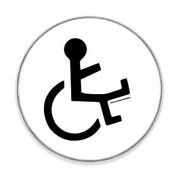 Utilisateur d’un fauteuil roulant avec une jambe cassée # - Magnet rond - blanc - Devant