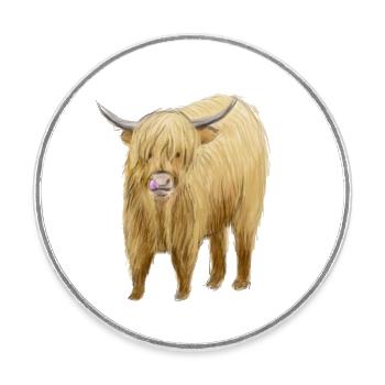 Art de la vache des Highlands - Magnet rond - blanc - Devant