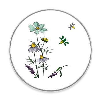 Kräuter, Kamille, Bienen - Runder Kühlschrankmagnet - Weiß - Vorne