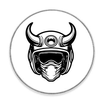 Retro Motocross Motorradhelm mit zwei Hörnern - Runder Kühlschrankmagnet - Weiß - Vorne