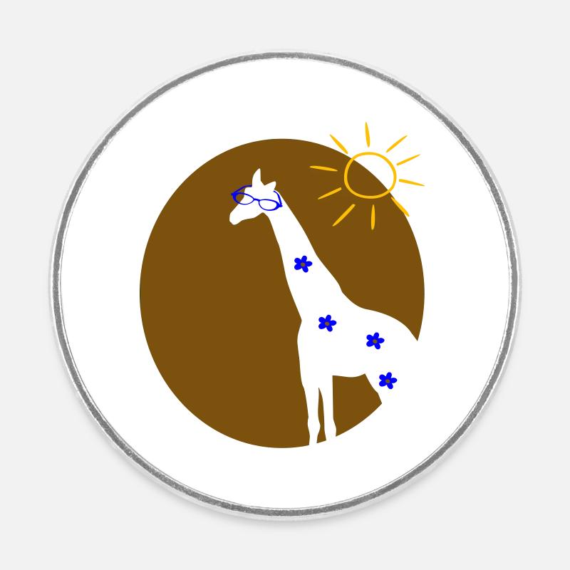 Giraffe with sun - Round fridge magnet - white