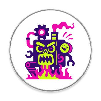 Monster Machine en feu - Magnet rond - blanc - Devant