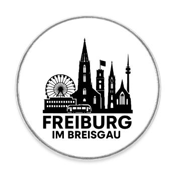 Freiburg im Breisgau Wahrzeichen Stadt Silhouette - Runder Kühlschrankmagnet - Weiß - Vorne