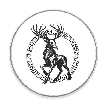 Cadre de runes cerfs dans un cercle - Magnet rond - blanc - Devant
