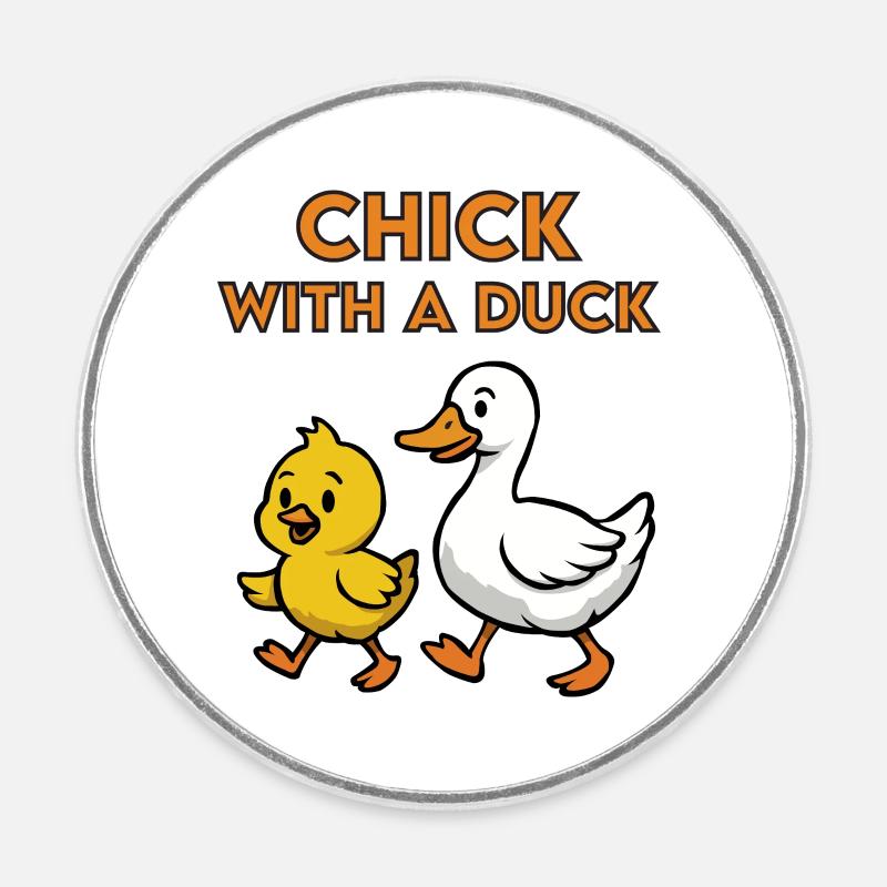 chick with a duck - Round  fridge magnet - white