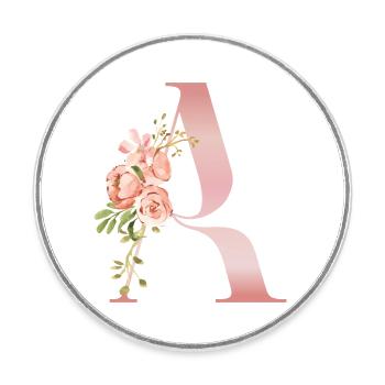 Monogramme A Florale Pastel - Magnet rond - blanc - Devant