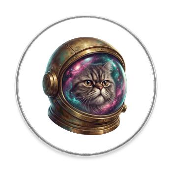 Katzenastronaut im Weltraumhelm - Runder Kühlschrankmagnet - Weiß - Vorne
