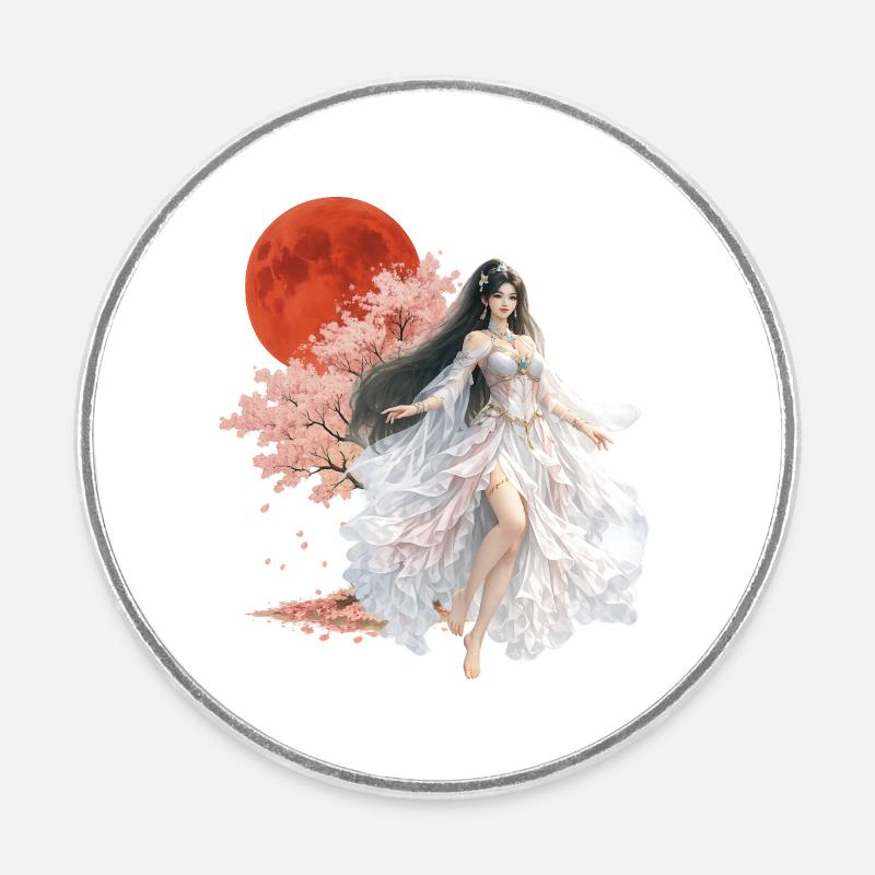 Enchanteresse Fleur au Clair de Lune - Magnet rond - blanc