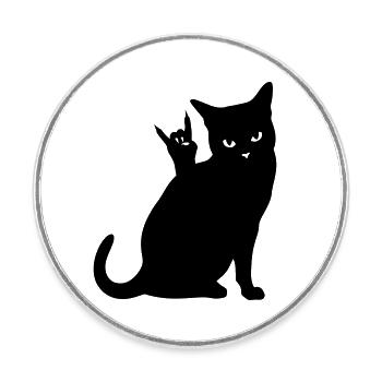 Black Cat – Devil Horns Silhouette - Round  fridge magnet - white - Front