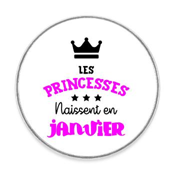 Princesse née en Janvier Joli Cadeau Anniversaire - Magnet rond - blanc - Devant