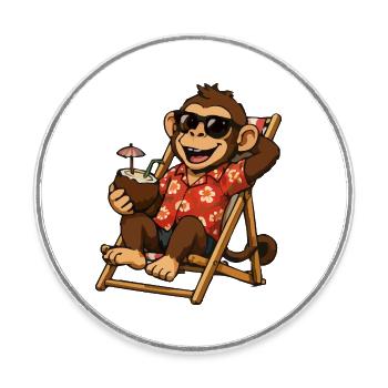 Singe sur la plage en hawaïen look - Magnet rond - blanc - Devant