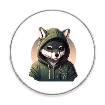 Wolf mit Hoodie kawaii - Runder Kühlschrankmagnet - Weiß - Vorne