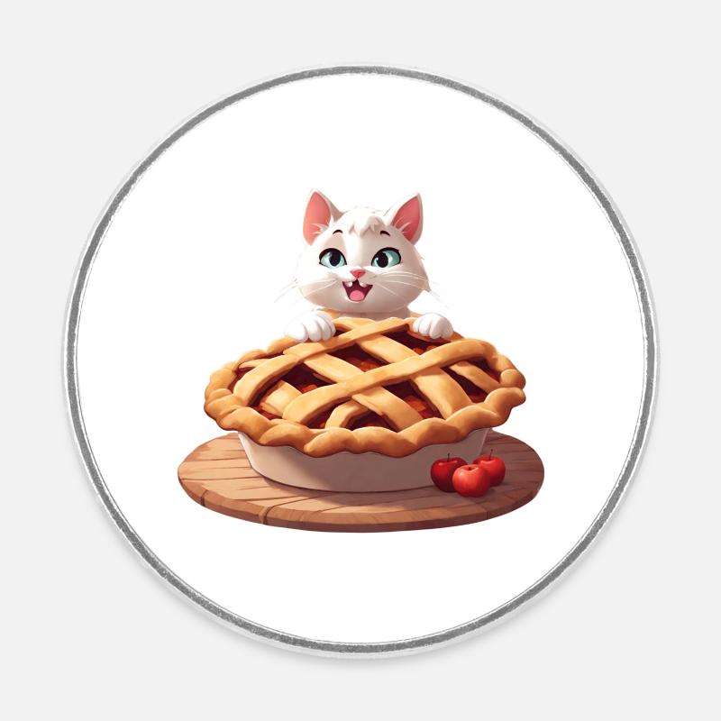 Angora Cat on Apple Pie - Round  fridge magnet - white
