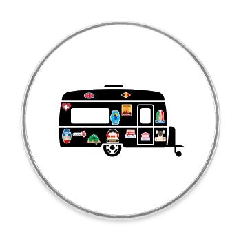 Caravan with stickers - Round  fridge magnet - white - Front