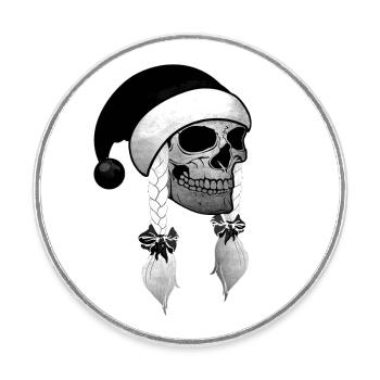 Totenkopf Frau Weihnachten Mütze Zöpfe - Runder Kühlschrankmagnet - Weiß - Vorne