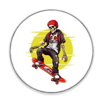 Skateboard Squelette - Magnet rond - blanc - Devant