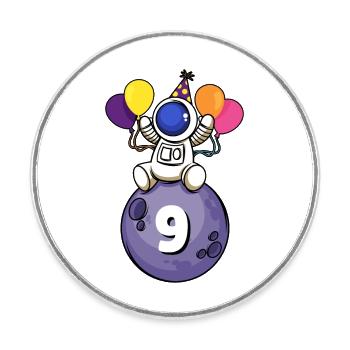 9 years old space birthday 9. - Round  fridge magnet - white - Front