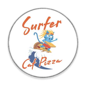 Surfer Cat Pizza - Lustige Katzen - Runder Kühlschrankmagnet - Weiß - Vorne