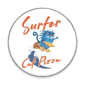 Surfer Cat Pizza - Lustige Katzen - Runder Kühlschrankmagnet - Weiß - Vorne