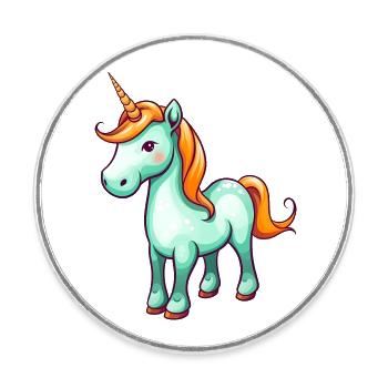 Turquoise unicorn - Round  fridge magnet - white - Front