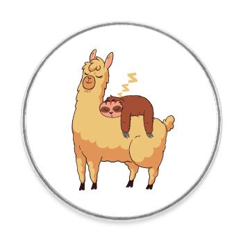 Faultier Lama Lustig Süß Faul Alpaka Geschenk - Runder Kühlschrankmagnet - Weiß - Vorne