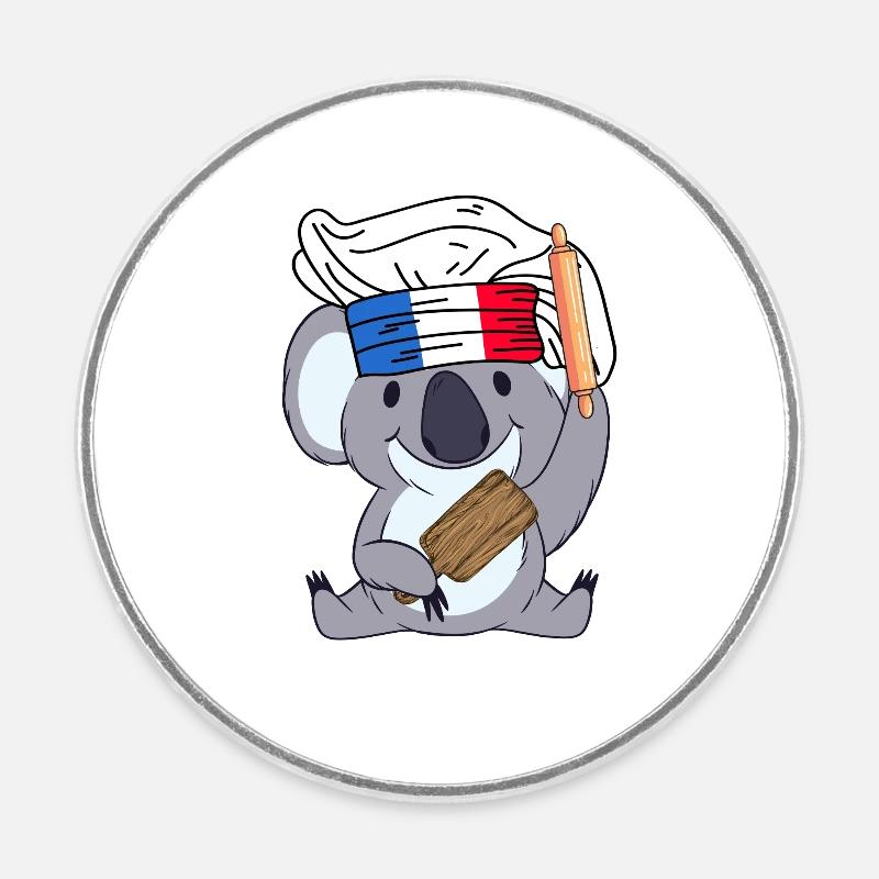 France Chef Koala Gourmet Baker Paris Bear - Magnet rond - blanc