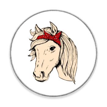 Tête de cheval avec chiffon cavalier cavalier cadeau cheval - Magnet rond - blanc - Devant