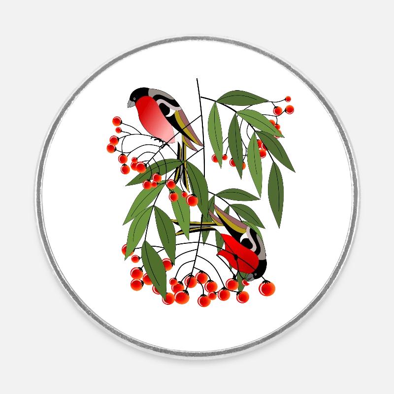Vogel Dompfaff auf einem Beerenzweig - Runder Kühlschrankmagnet - Weiß