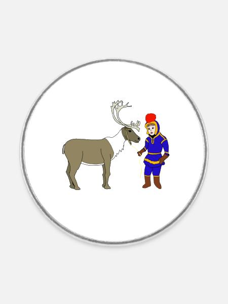 Sami Kind mit Rentier - Runder Kühlschrankmagnet - Weiß