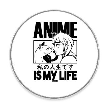 Haustier Katze Manga Anime - Runder Kühlschrankmagnet - Weiß - Vorne