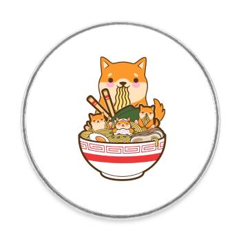 Katze Ramen Hund Shiba Inu Japanisch Kawaii Niedlicher Anime - Runder Kühlschrankmagnet - Weiß - Vorne