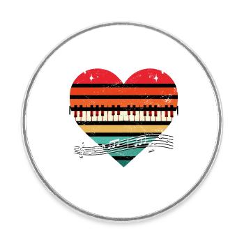 Vintage Piano Coeur Silhouette Mélomane Pianiste - Magnet rond - blanc - Devant