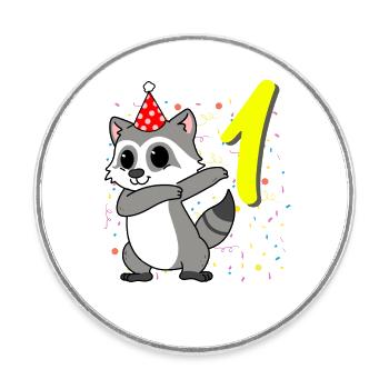 1 year old raccoon birthday - Round  fridge magnet - white - Front