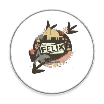 FELIX - Schöner Jungen Name mit süßen Dinosaurier - Runder Kühlschrankmagnet - Weiß - Vorne