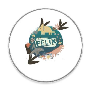 FELIX - Schöner Jungen Name mit süßen Dinosaurier - Runder Kühlschrankmagnet - Weiß - Vorne