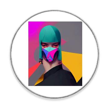 Woman with mask - Round  fridge magnet - white - Front