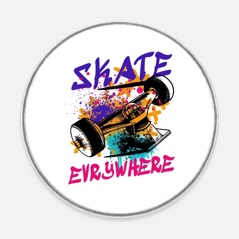 Skate evrywhere - Round fridge magnet - white
