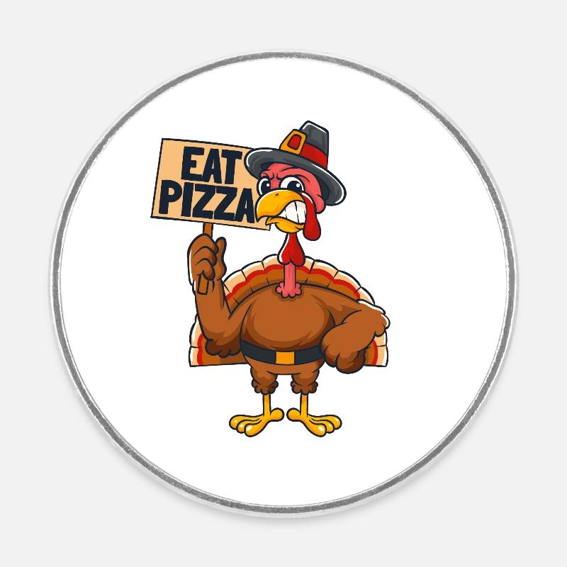 Manger de la pizza - Magnet rond - blanc