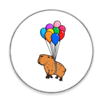 Capybara Riesenhöhle Nagetier mit Ballons Capybara - Runder Kühlschrankmagnet - Weiß - Vorne