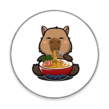 Kawaii Capybara isst Ramen aus einem Ramen Bowl Wortspiel - Runder Kühlschrankmagnet - Weiß - Vorne