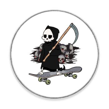 Skateboard Grim Reaper Closing Time End Horror Death - Round  fridge magnet - white - Front