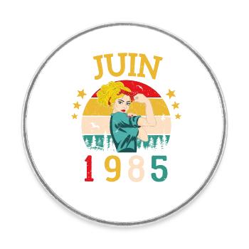 Juin 1985 Anniversaire Vintage Happy Birthday - Magnet rond - blanc - Devant
